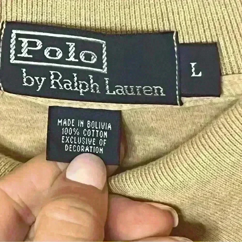 Polo Ralph Lauren Long Sleeve Polo Shirt Men Large Tan 1/4 Button‎ Pullover